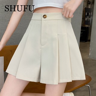 SHUFU 3101 พร้อมส่ง กางเกงขาสั้น เอวสูง ผ้าชีฟอง ลําลอง ขากว้าง พลัสไซซ์ สไตล์เกาหลี สําหรับผู้หญิง