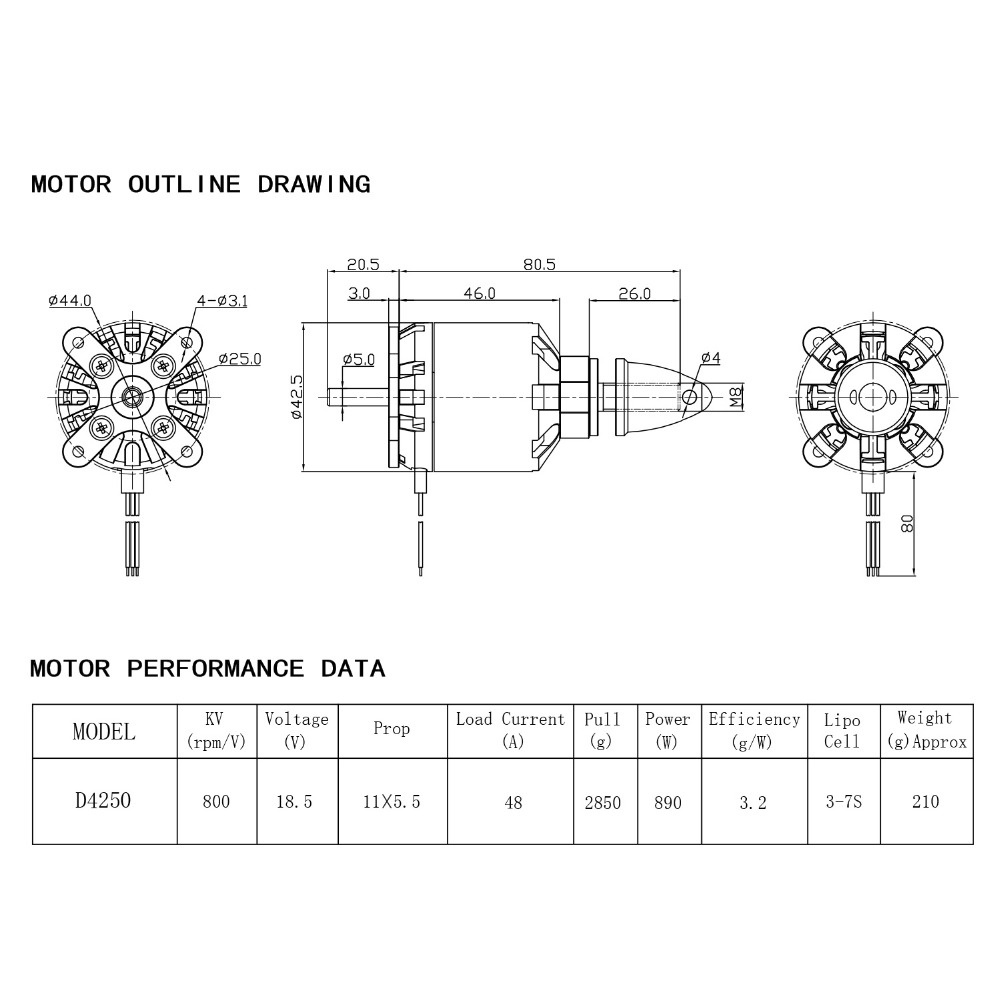 4250 มอเตอร์ไร้แปรง DXW D4250 800KV 3-7S Outrunner สําหรับ RC FPV ปีกคงที่ Drone เครื่องบิน Quadcopter Multicopter Tamiya - รูปที่ 7