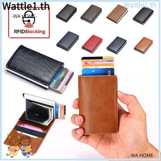 Wttle กระเป๋าสตางค์ หนัง PU อลูมิเนียม ป๊อปอัพอัตโนมัติ บล็อก RFID สไตล์นักธุรกิจ สําหรับผู้ชาย