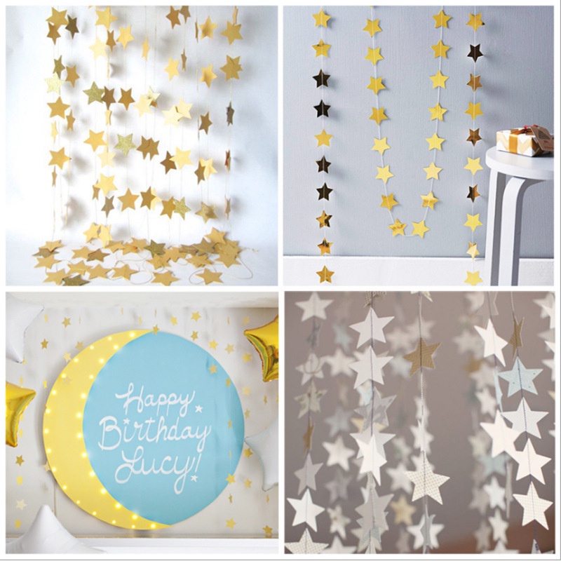 4m Star กระดาษ Garland Bunting แบนเนอร์งานแต่งงาน Baby Shower ตกแต่ง