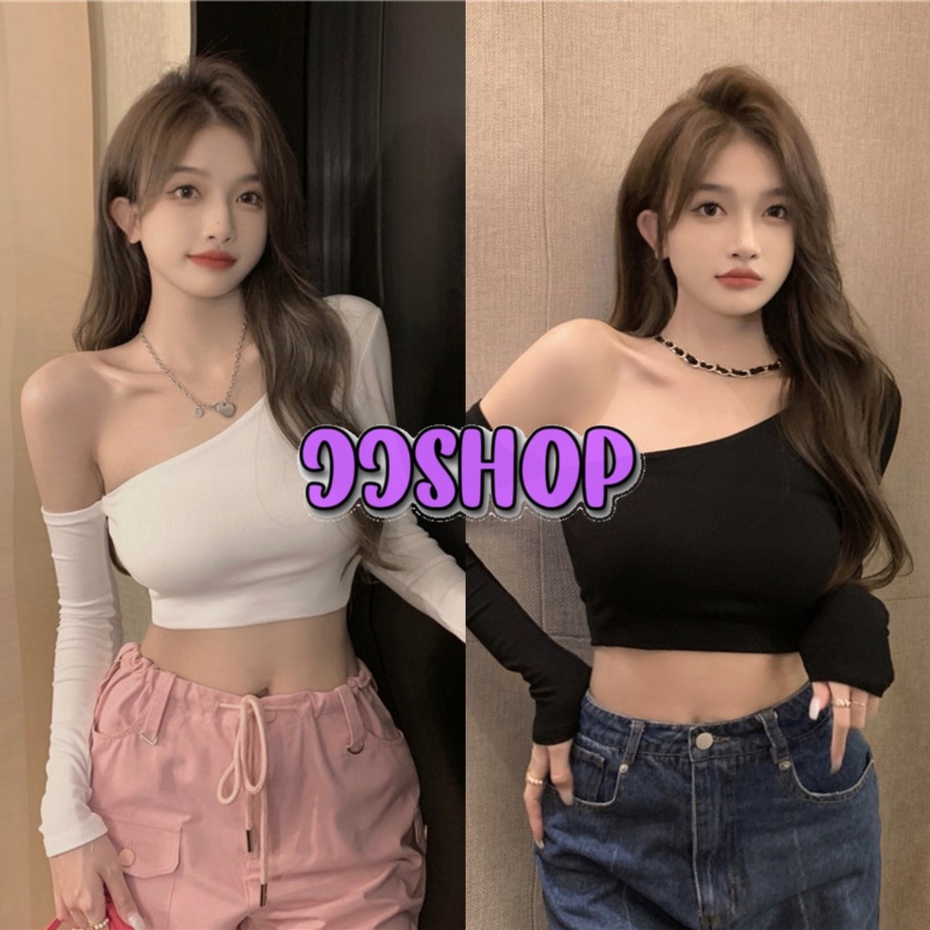 JJ Shop​ ​พร้อมส่ง เสื้อไหมพรมปิดไหล่ข้างเดียว แขนยาวเซ็กซี่ "41065" -C