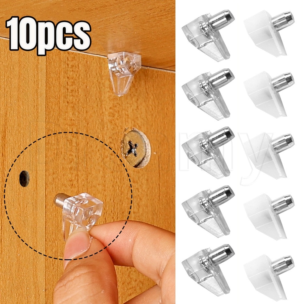10 ชิ้น ชั้นวางของ กันลื่น ยึดสตั๊ด / ชั้นวางของ หมุดโลหะ / ชั้นวางของ รองรับฉากกั้นเล็บ / ที่ยึดแผ่นกระจกตู้เสื้อผ้า แบบไม่ต้องเจาะรู