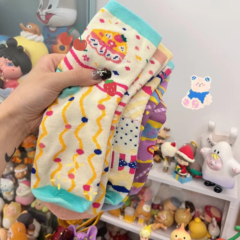 ถุงเท้า ขนาดเล็ก ลายดอกไม้ สีคอนทราสต์ แฟชั่นโลลิต้า สไตล์เกาหลี และญี่ปุ่น เหมาะกับฤดูใบไม้ผลิ และฤดูร้อน สําหรับนักเรียน