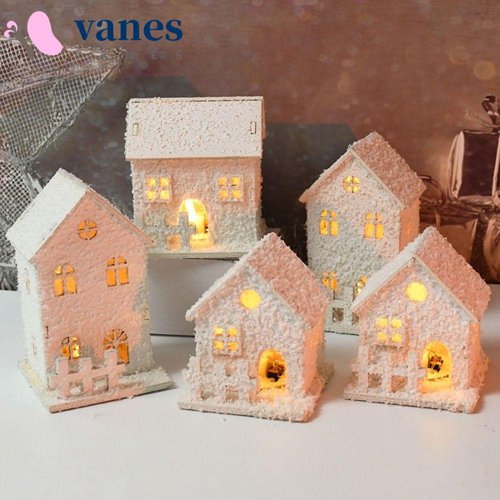 NAESV ปราสาทเรืองแสง สีขาว พร้อมเกล็ดหิมะ ไฟ LED บ้านไม้ กระท่อมหิมะ มินิ เรืองแสง ต้นคริสต์มาส