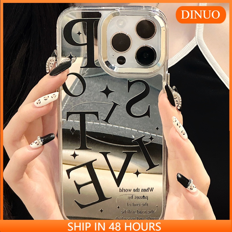 เคสโทรศัพท์มือถือกระจก ลายภาษาอังกฤษ Three-in-One สําหรับ iphone15 14promax 13 12 11 XR XS X XSMAX 7 8PLUS-DINUO