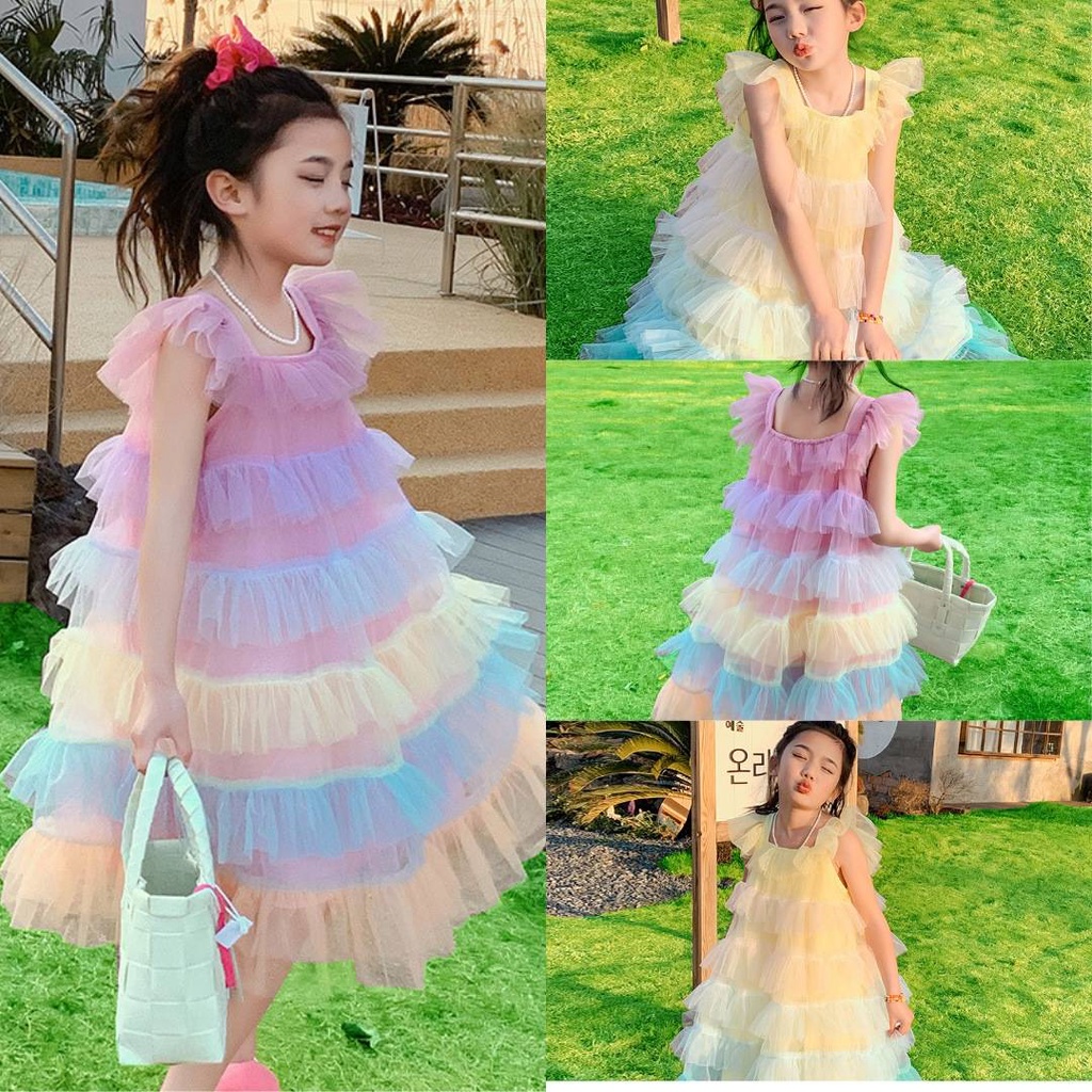 (พร้อมส่ง) ชุดเด็กโต เดรสกระโปรงงานฟรุ้งๆเป็นชั้น งานสวยๆใส่ออกงานได้เลย