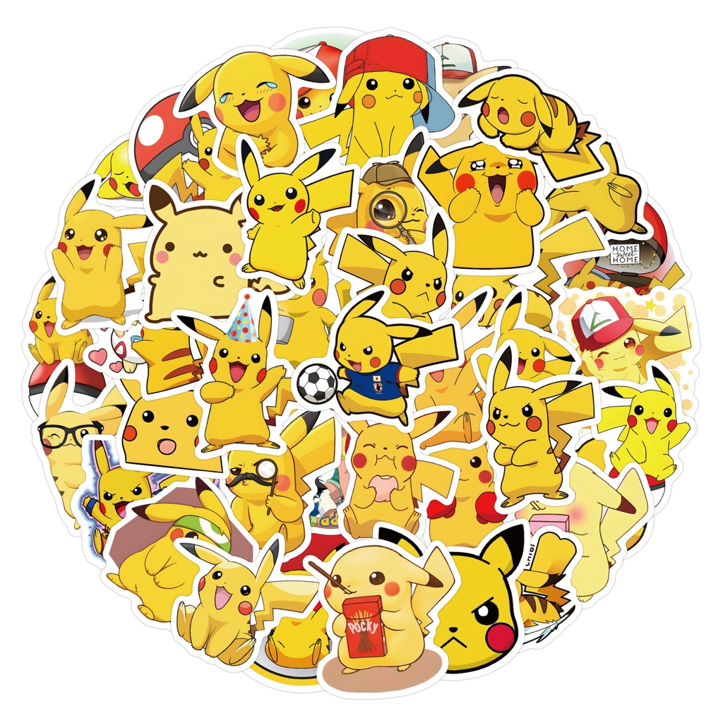 60 ชิ้น Pokémon Pikachu สติ๊กเกอร์ PVC กันน้ําลายการ์ตูนน่ารัก
