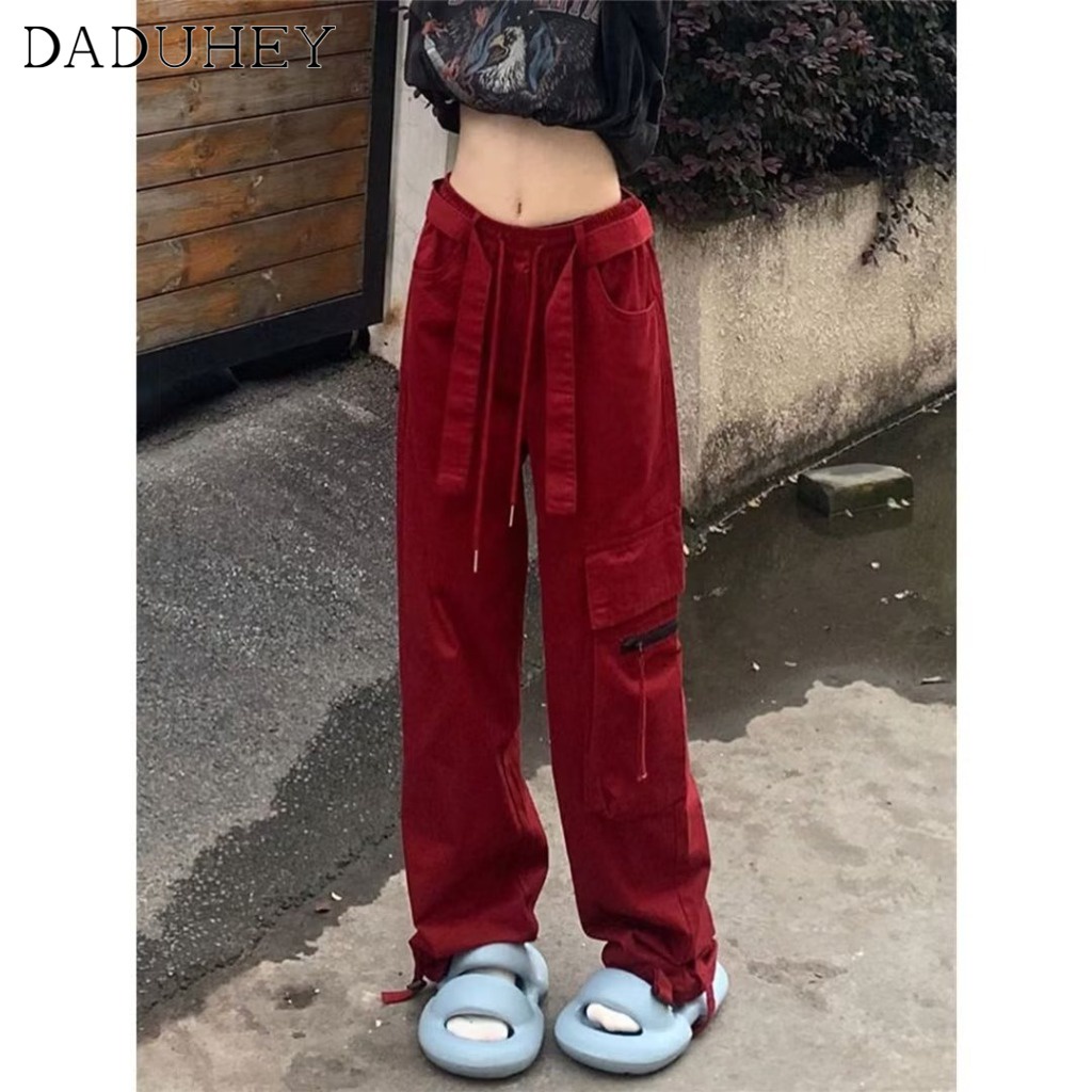 DaDuHey American Styel Retro High Waist Slimming Fashion Brand Multi-Pocket Cargo Pants Loose Casual Pants