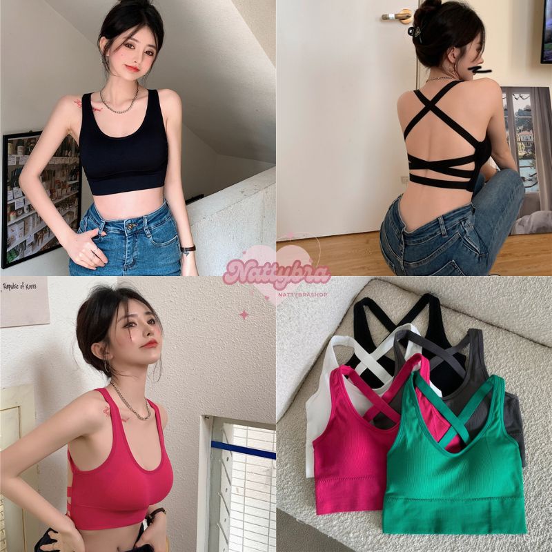 Nattybra เสื้อครอป บรา สายเดี่ยว สปอร์ตบรา 32-38 ไร้โครง ไร้ขอบ มีฟองน้ำ เซ็กซี่ ใส่เที่ยว ออกกำลังกาย ชุดชั้นใน ผู้หญิง