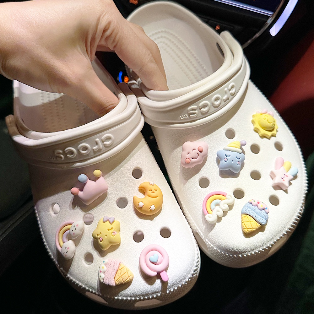 CROCS จี้รูปมงกุฎ สายรุ้ง เมฆ ดวงอาทิตย์ จิบิตซ์ เครื่องประดับ สําหรับตกแต่งรองเท้า บิสกิต ผู้หญิง