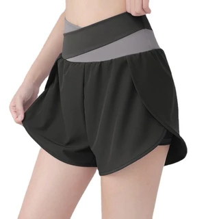 **เพิ่มสีใหม่**(YOGA-058) กางเกงออกกำลังกายขาสั้น กางเกงวิ่ง เอวสูงทูโทน มีซับใน มีกระเป๋าซ่อน