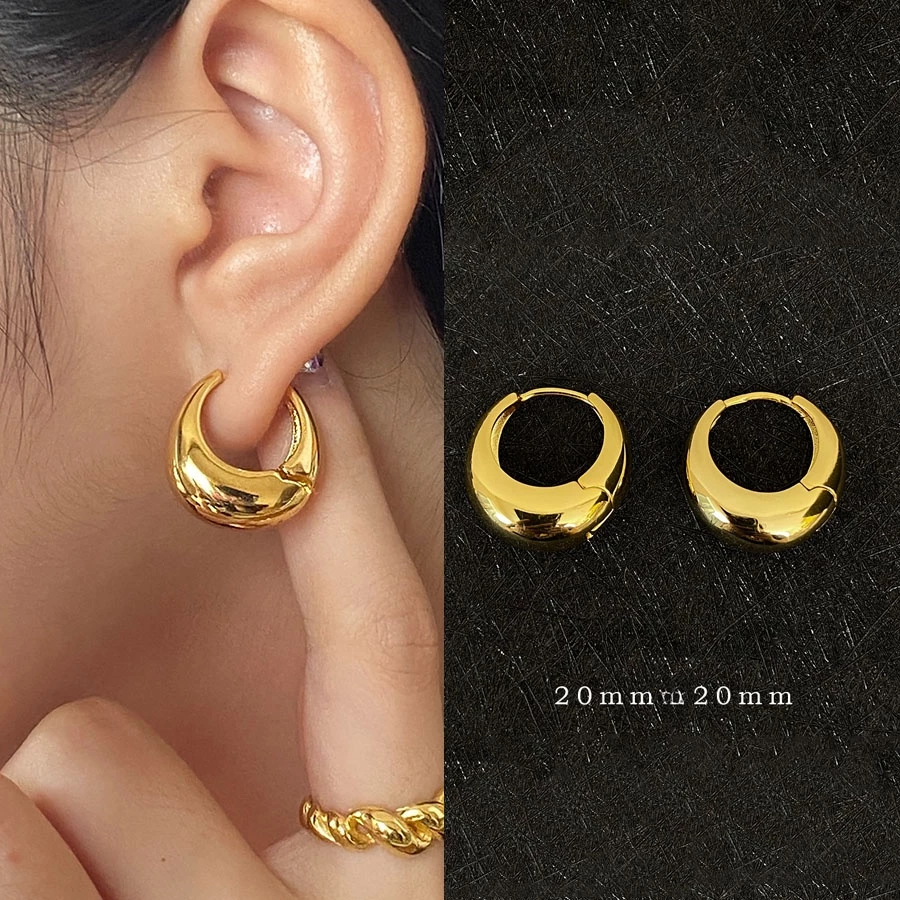 พร้อมส่ง ต่างหูห่วงโลหะ เงิน 925 18K เครื่องประดับ สไตล์คลาสสิก