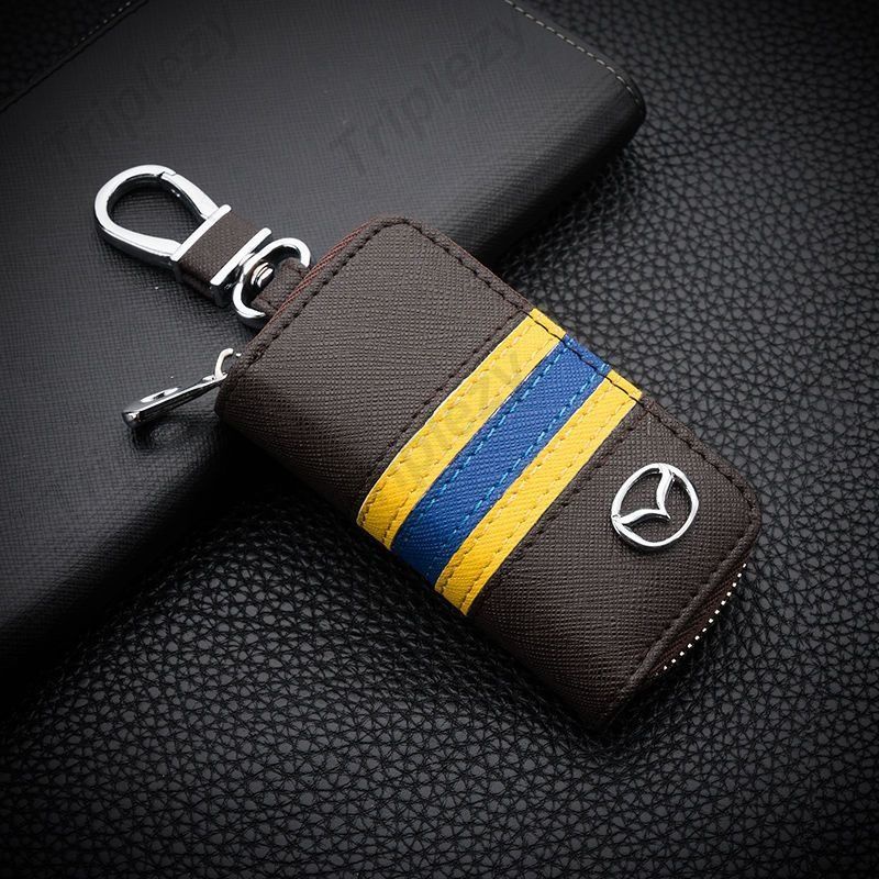 เคสรีโมตกุญแจรถยนต์ แบบหนัง สามสี มีซิป พร้อมกระเป๋าสตางค์ สําหรับ Mazda 2 Demio 3 5 6 CX30 CX3 CX5 CX7 CX8 CX9 MX5 RF MX6 MX30 BT50 Biante MPV