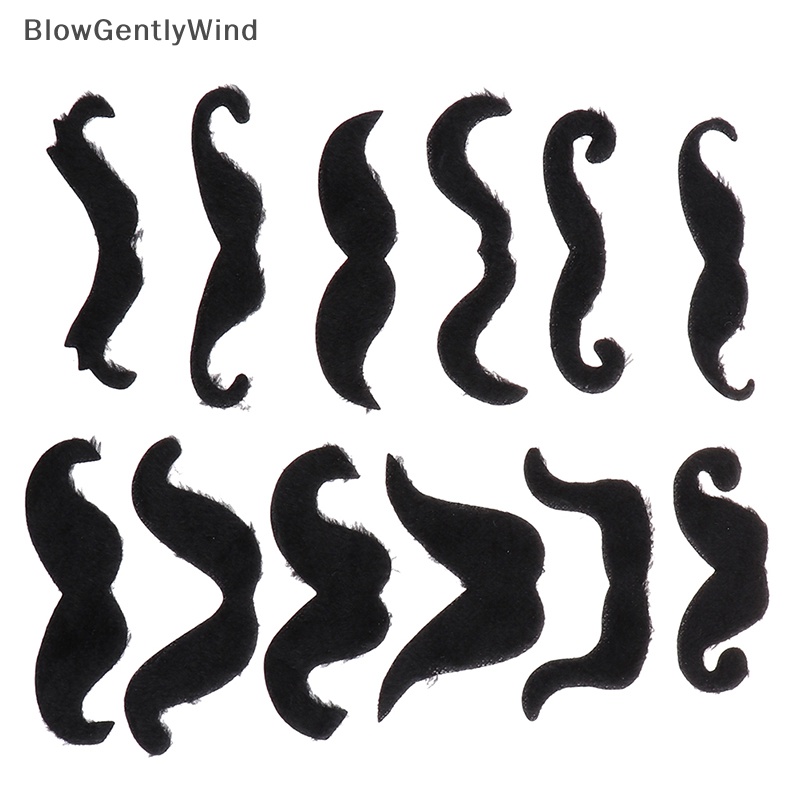 Blowgentlywind หนวดปลอม มีกาวในตัว สีดํา สําหรับปาร์ตี้เม็กซิกัน 12 ชิ้น ต่อชุด BGW