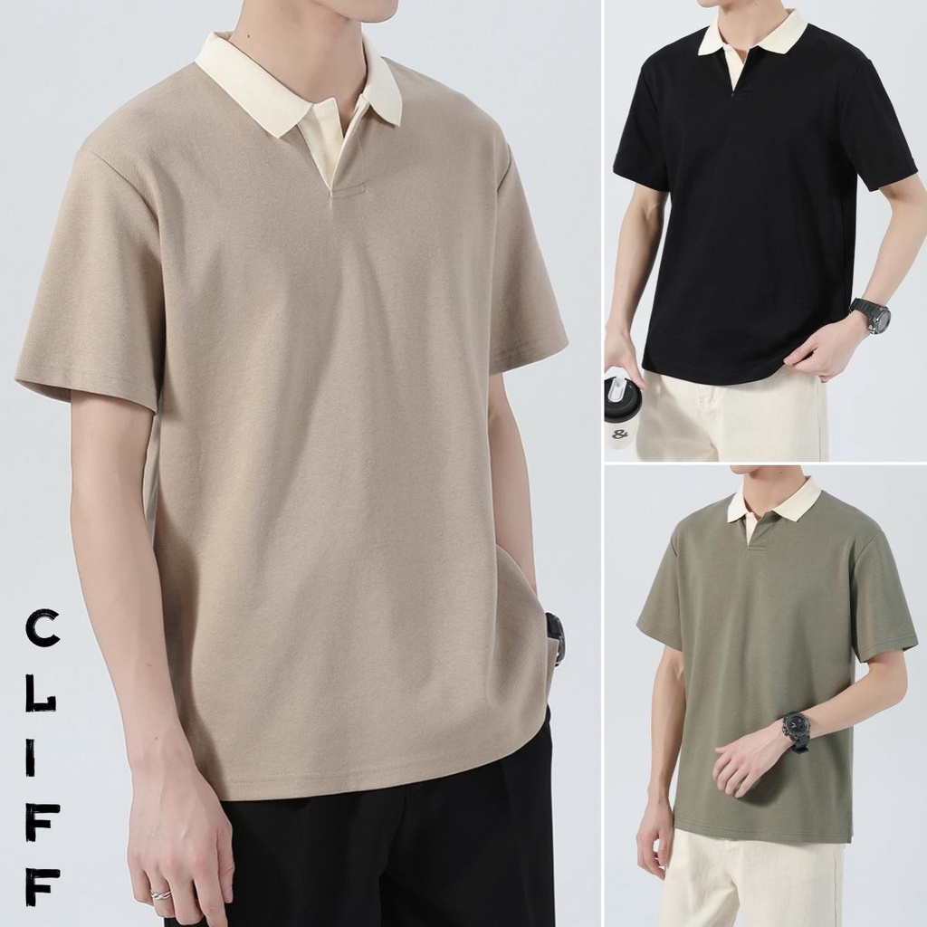 CLIFF เสื้อโปโลผู้ชาย ปกพับ ผสมสี สไตล์ที่ไม่ซ้ำกัน แฟชั่นยอดนิยม