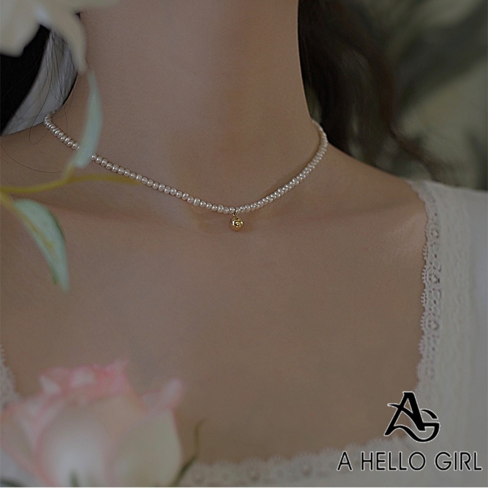 A HELLO GIRL เครื่องประดับ สร้อยคอโชคเกอร์ ประดับไข่มุกเทียม สีทอง สีเงิน แบบเรียบง่าย แฟชั่นสําหรับผู้หญิง