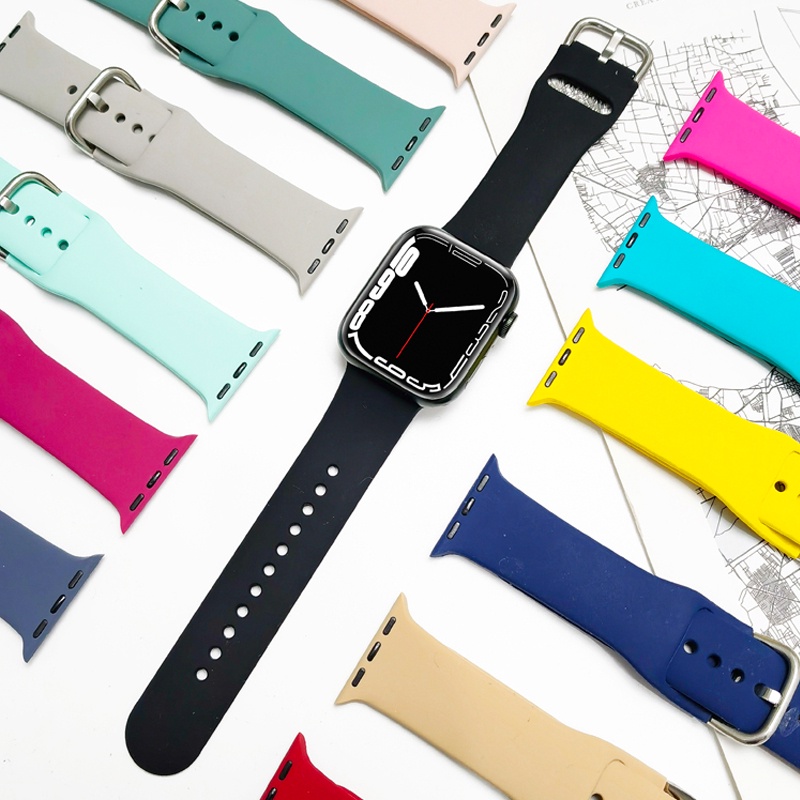 สายนาฬิกาข้อมือซิลิโคน สําหรับ Smart Watch strap 40 มม. 44 มม. 45 มม. 41 มม. 38 มม. 42 มม. 44 45 มม. correa iWatch series 7 6 5 4 3 se