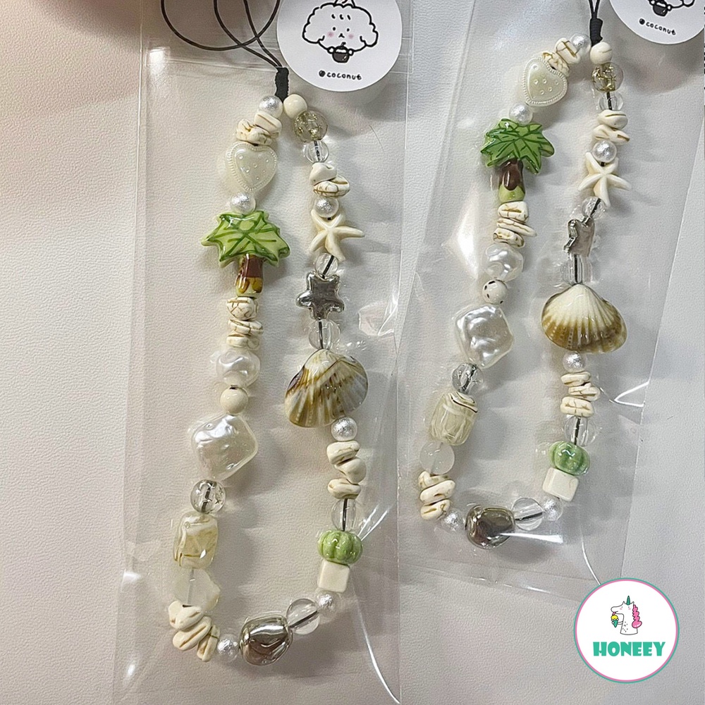 เชือกคล้องโทรศัพท์มือถือ รูปต้นมะพร้าว สีฟ้า แบบเรียบง่าย แฟชั่นฤดูร้อน สําหรับผู้หญิง