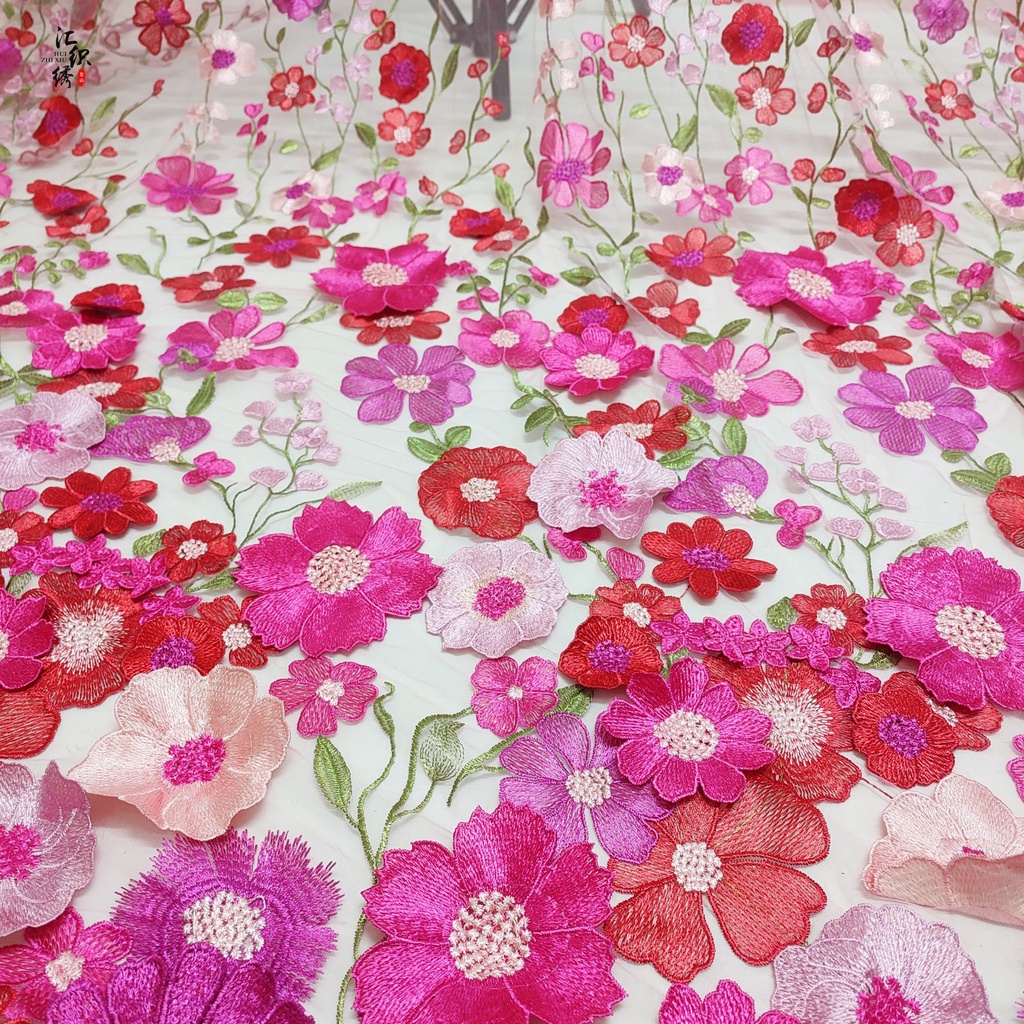 ผ้าปักลายดอกเบญจมาศ สามมิติ หลายสี ระดับไฮเอนด์ สําหรับชุดแต่งงาน