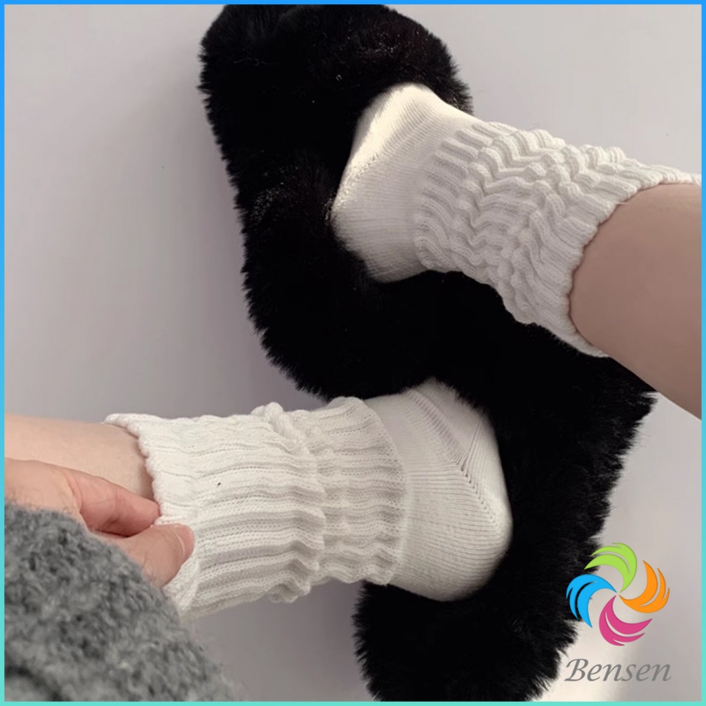Bensen ถุงเท้านุ่มหนา นุ่ม สไตล์ญี่ปุ่น แนววินเทจ สีพื้น ข้อยาว women's socks - รูปที่ 3