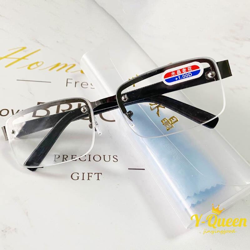 (+100 ถึง +400) แว่นตาอ่านหนังสือ ขอบครึ่ง พร้อมเคส และเลนส์แก้ว แว่นสายตายาว สําหรับผู้ชายและผู้หญิง แว่นสายตายาว เกรด