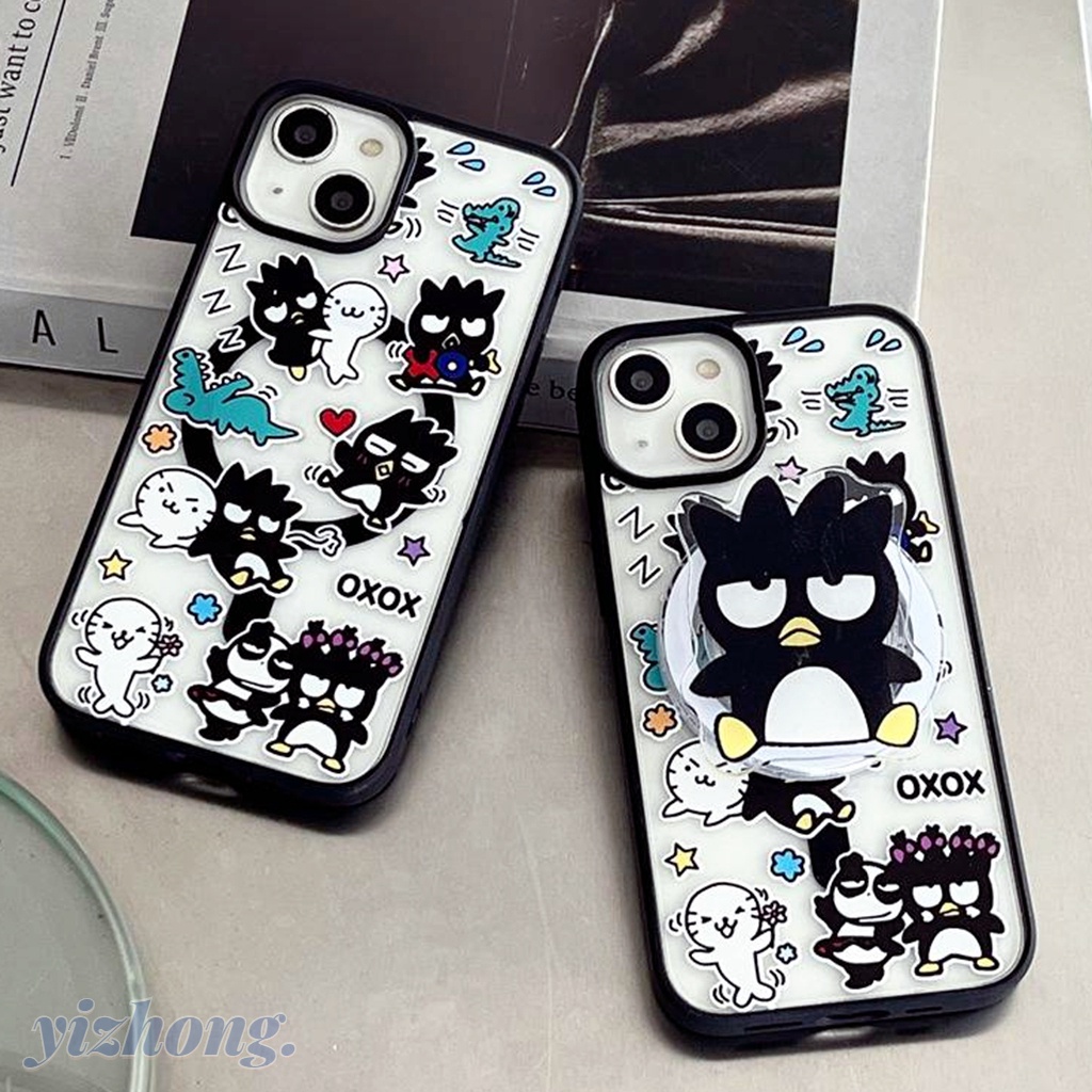 เคสโทรศัพท์มือถือ TPU อะคริลิค ลายการ์ตูนเพนกวิน BADTZ-MARU พร้อมขาตั้ง พับได้ กันรอยขีดข่วน สําหรับ iPhone 15 14 Pro Max 11 13 12Pro