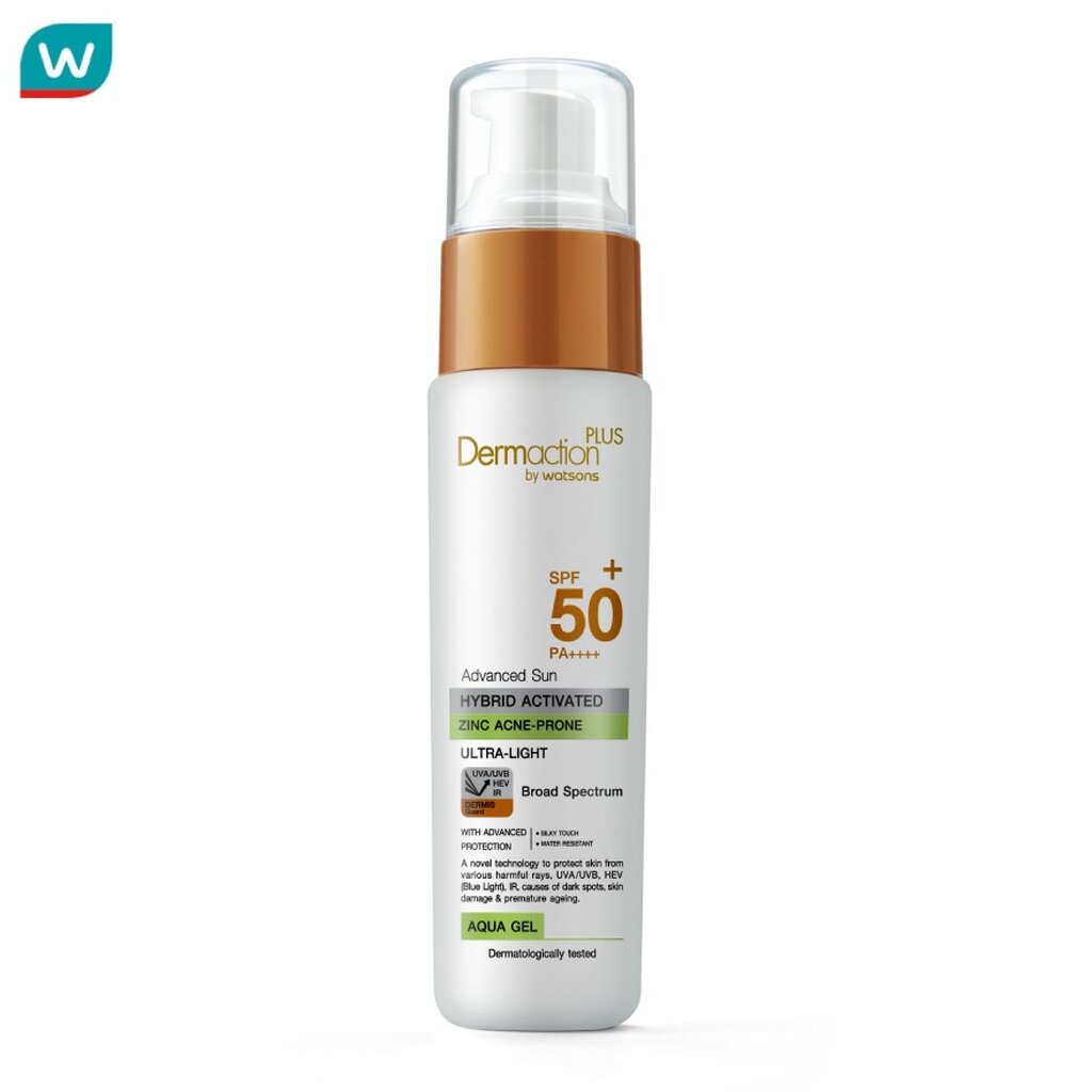 Dermaction Plus by Watsons เดอมาแอคชันพลัสบายวัตสัน แอดวานซ์ ซัน ไฮบริด แอคเน่- โพรน อะควา เจล SPF50+ PA++++ 40ม