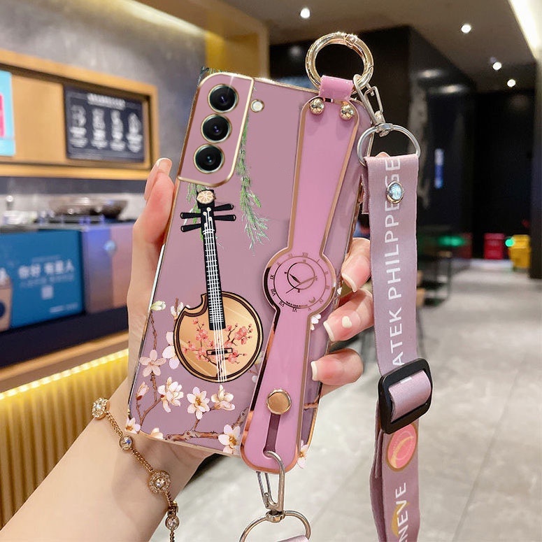 เคสโทรศัพท์มือถือ กันกระแทก พร้อมสายคล้องข้อมือ หรูหรา สไตล์โบราณ สําหรับ Samsung Galaxy S24 Plus S24 Ultra S23 Ultra S23 Plus S23 FE S23+ S24+