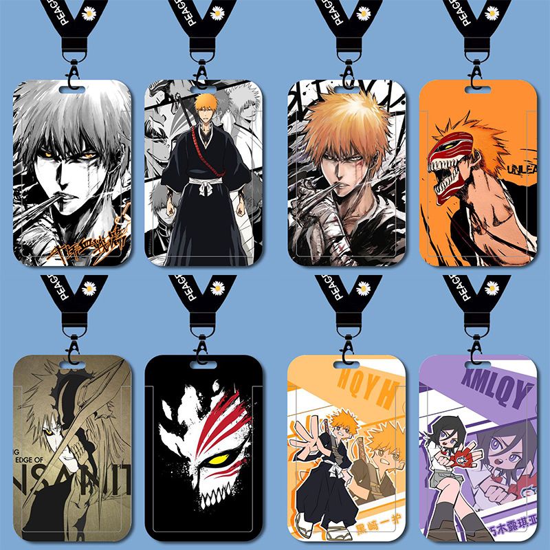 Death BLEACH Kurosaki Ichigo อุปกรณ์ต่อพ่วงผู้ถือบัตรนักเรียนวิทยาเขตการ์ดรถบัสทํางานใบอนุญาตพร้อม Lanyard Hard Card Holder