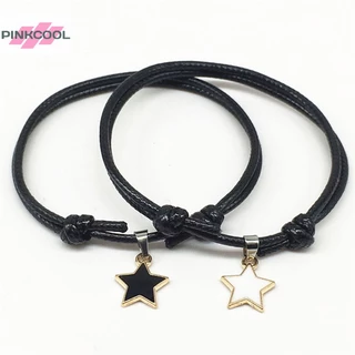 Pinkcool 2 ชิ้น / เซต แฟชั่น คู่รัก สร้อยข้อมือ เชือกสีดํา จี้หัวใจ สร้อยข้อมือ สําหรับผู้หญิง ผู้ชาย คู่รัก สร้อยข้อมือ เครื่องประดับ ของขวัญ ขายดี