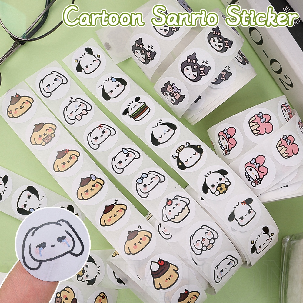 Kawaii เทปฉลากสติกเกอร์ ลายการ์ตูน Sanrio Cinnamoroll Melody Kuromi Pochacco สําหรับตกแต่งสมุดอัลบั้ม DIY 200 ชิ้น ต่อม้วน