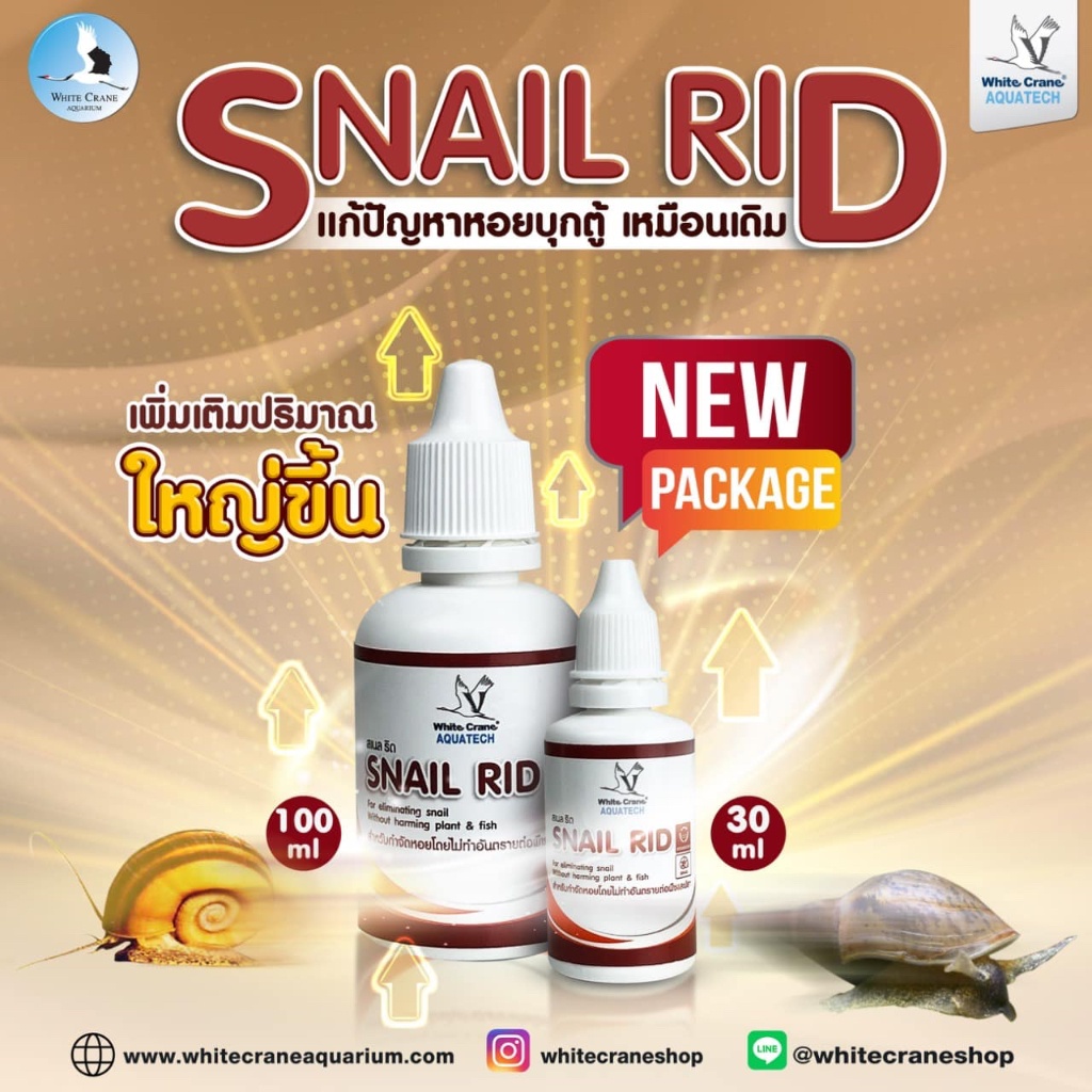 (ขวกลม) Snail Rid 30 ml. กำจัดหอยทุกชนิด ในตู้ปลา ในบ่อ ในอ่างเลี้ยงปลา ส่งด่วน ส่งทุกวัน หอยปลา ตู้ปลา ปลาน้ำจืด ปลา