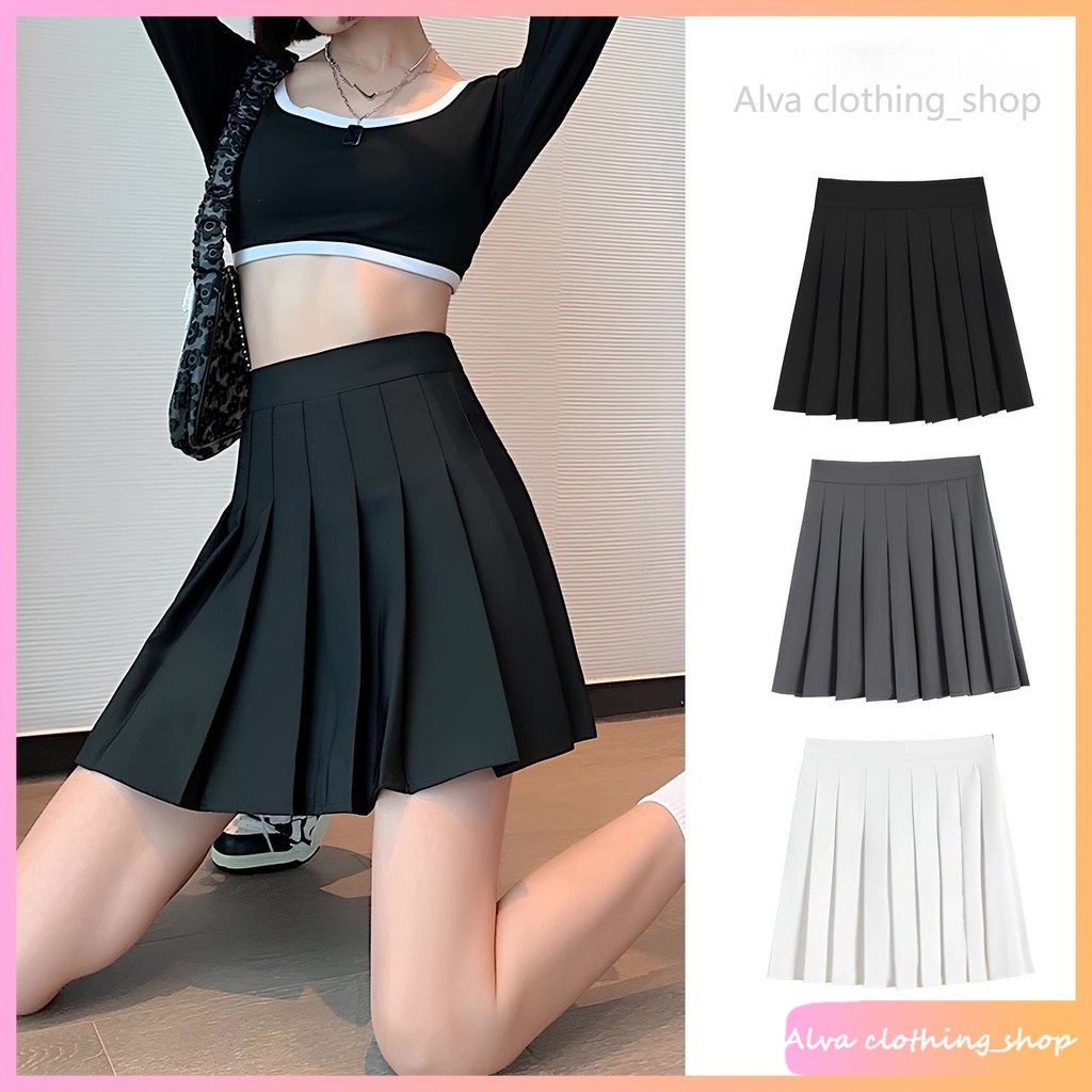 Alva พร้อมส่ง กระโปรงเทนนิส สีพื้น กระโปรงพลีท มีซับในเป็นกางเกง กระโปรงน่ารักเกาหลี #825