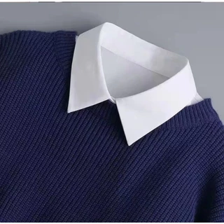 ปกคอเสื้อปลอม สีขาว สีดํา ป้องกันสิ่งสกปรก สไตล์นักธุรกิจ