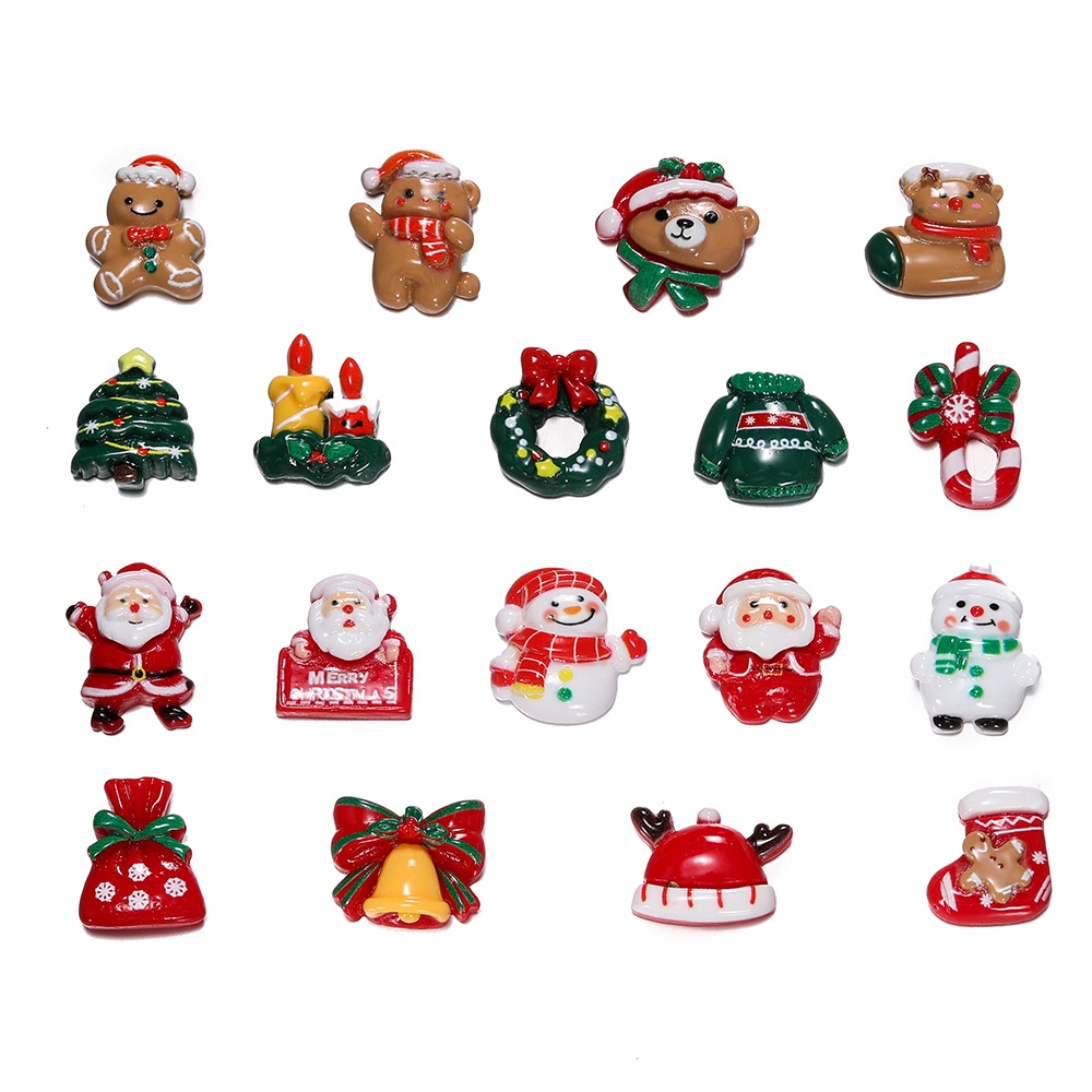 สติกเกอร์เรซิ่นคริสต์มาส 5ชิ้น (ซานต้า-หมี) สำหรับ DIY เครื่องประดับ-งานคราฟต์