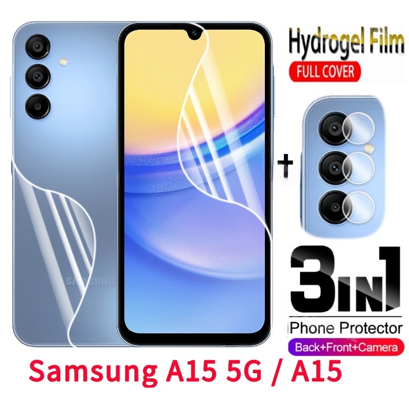 3in1 ฟิล์มไฮโดรเจลนิ่ม กันรอยหน้าจอ ด้านหลัง ไม่ใช่กระจกนิรภัย สําหรับ Samsung A25 A35 A55 A15 Galaxy A15 4G 5G