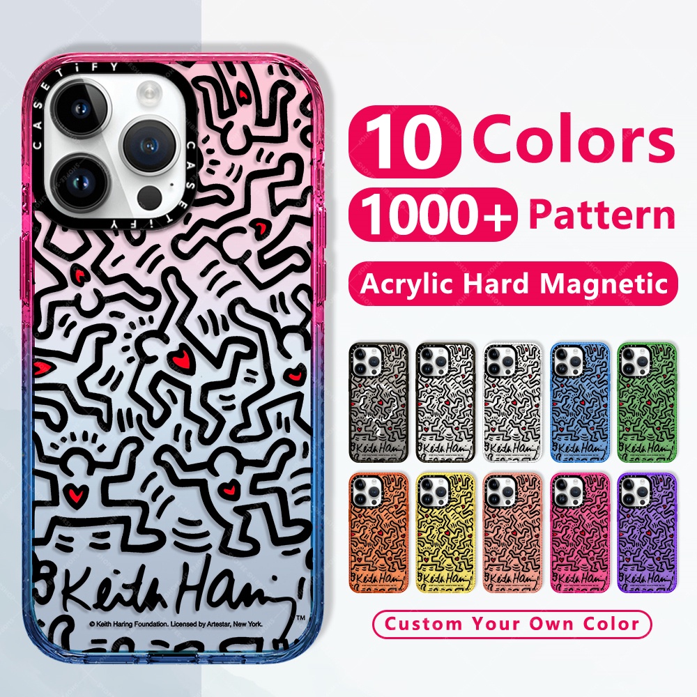 กันกระแทกใสแข็งแข็งแฟชั่นหรูหราแม่เหล็กชาร์จได้เคสโทรศัพท์มือถือ ลายกราฟฟิติ Keith Haring Man of Hearts สําหรับ Iphone 15 Pro 14 Pro Max 12 13 15 Plusยี่ห้อบางใสไอโฟนปกป้องแม่เหล็กชาร์จได้เคสใสขอบเรียบฝาปิดป้องกันสีเหลืองCasetifyใสกันกล้องคุณภาพสูง