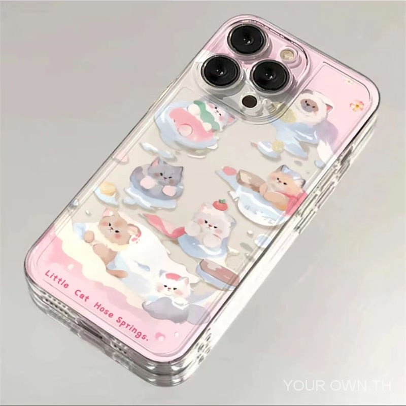 เคสโทรศัพท์มือถือนิ่ม แบบใส ลายแมวหิมะน่ารัก สําหรับ Iphone Apple 13 14 15promax 15 12 11 xr BTQE