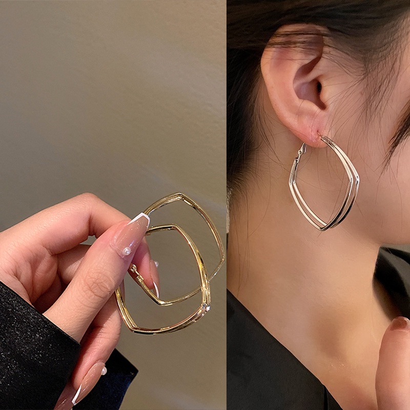 S925 เข ็ มเงินสแควร ์ Double-layer เรขาคณิตต ่ างหูสําหรับสาวแฟชั ่ นต ่ างหูผู ้ หญิงเครื ่ องประดับอุปกรณ ์ เสริม