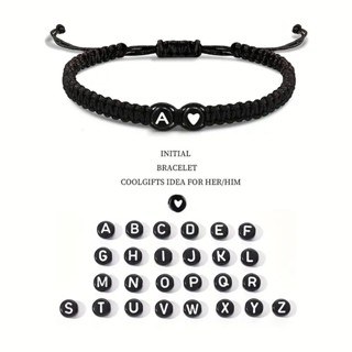 สร้อยข้อมือเชือกแฮนด์เมด 26 ตัวอักษร A-Z ปรับได้ ของขวัญวันเ…