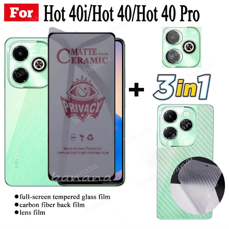 3 IN 1 infinix Hot 40 Hot40i Hot 40 Pro ฟิล์มกันรอยหน้าจอเซรามิค ป้องกันการแอบมอง และเลนส์กล้อง กระจกกันรอยหน้าจอ และฟิล์มด้านหลัง