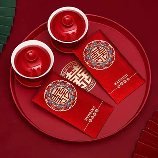 Aomsom ถาดพลาสติก สีแดง สไตล์จีนดั้งเดิม สําหรับใส่ขนมขบเคี้ยว ผลไม้ ขนมปังปิ้ง ตกแต่งงานแต่งงาน งานเลี้ยง 1 ชิ้น