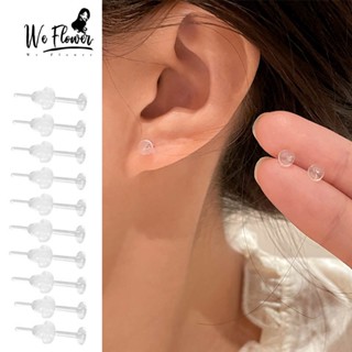 We Flower 10 ชิ้น ไฮโปอัลเลอร์จีน ใส ขนาดเล็ก ทรงกลม ต่างหูส…
