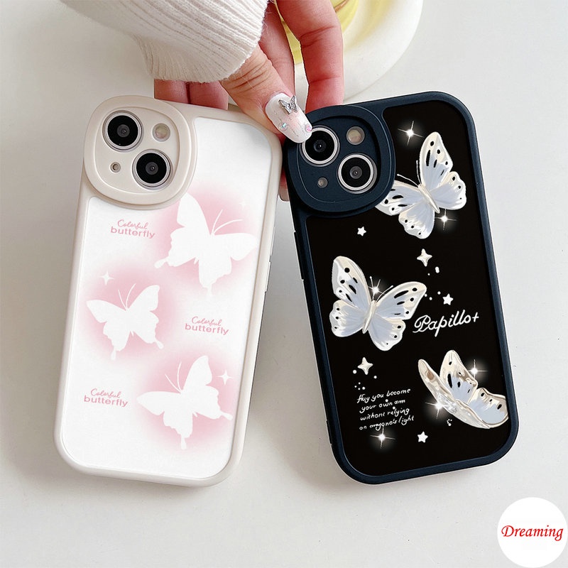 เคสโทรศัพท์มือถือ แบบนิ่ม ลายผีเสื้อ สีขาว และสีเงิน สําหรับ OPPO A98 A96 A95 A94 A93 A92 A91 A79 A78 A77S A76 A74 A57 A55 A54 A53 A38 A18 A33 A52 A31 A17 A16K A15