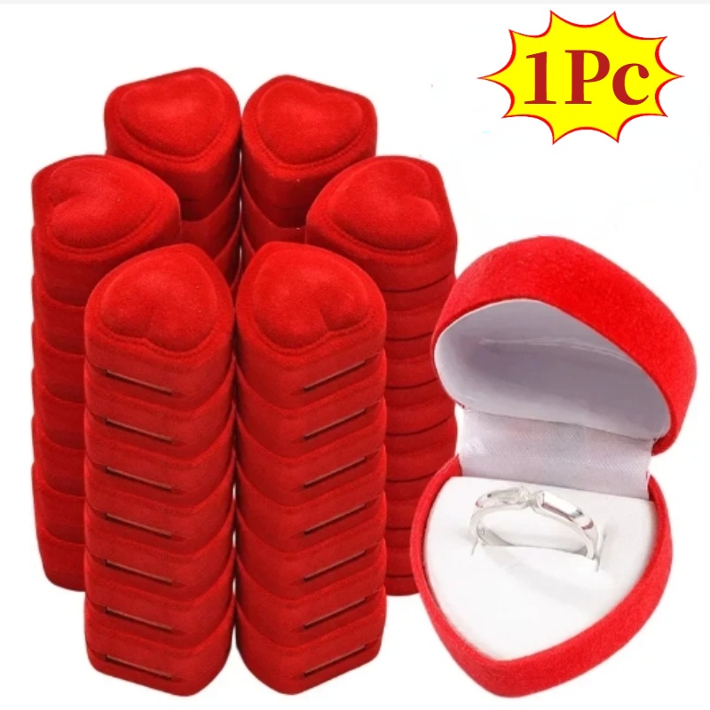 กล่องเก็บแหวนแต่งงาน กํามะหยี่ รูปหัวใจ สีแดง / ช่อดอกกุหลาบ เซอร์ไพรส์ กล่องของขวัญ กล่องแหวน อะคริลิคใส เครื่องประดับ ที่เก็บของ ปะเก็น