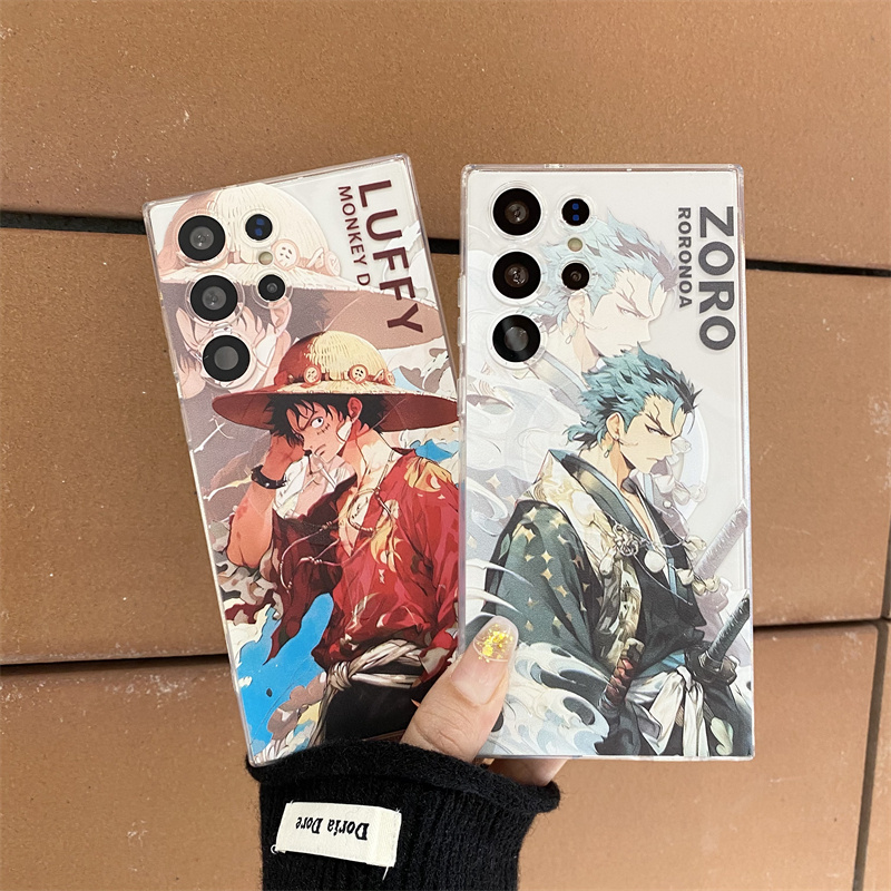 เคสโทรศัพท์มือถือ ซิลิโคน TPU แม่เหล็ก ลายการ์ตูนวันพีช สําหรับ Samsung S23 Ultra S24 S20 S21 S22 Note 20 Note 10 Plus