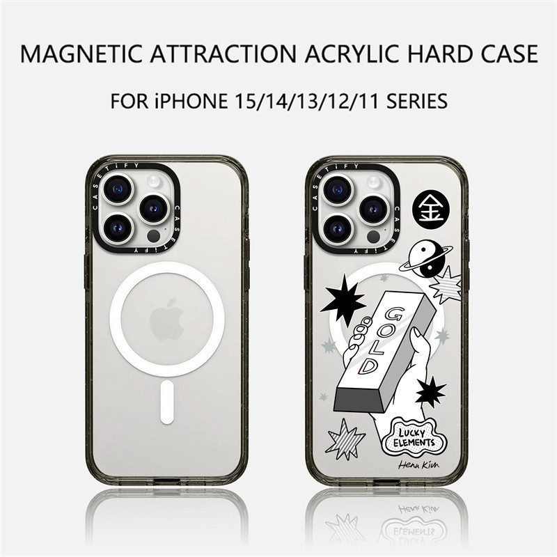 Casetify X 5 Elements : เคสแข็ง อะคริลิค TPU ใส ขอบขาว ดํา แถบด้านข้าง สําหรับ Apple IPhone 11 12 13 14 15 Pro Max