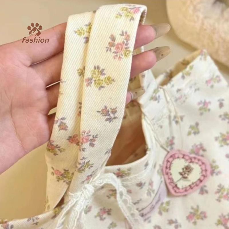 [แฟชั่น] ความจุขนาดใหญ่ Fragmented Flowers Pattern Tote Bag Fashion Sweet With Lace Bow Storage Handbags Canvas Handbag {TH}