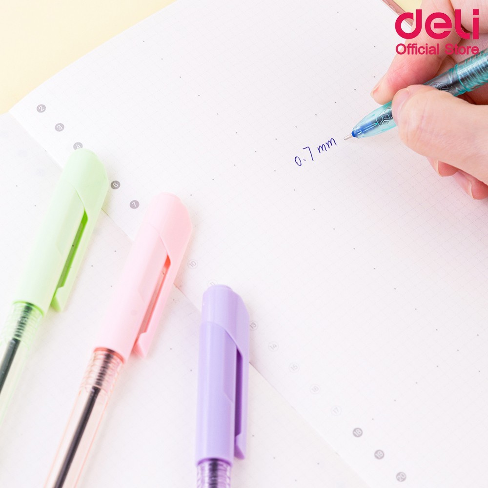 ปากกาลูกลื่น Deli หมึกน้ำเงิน เขียนได้ดี ขนาด 0.7mm คละสี(แพ็ค 1 แท่ง) ปากกา หมึกไหลดี ไม่เยิ้ม เครื่องเขียน ใช้ได้นาน