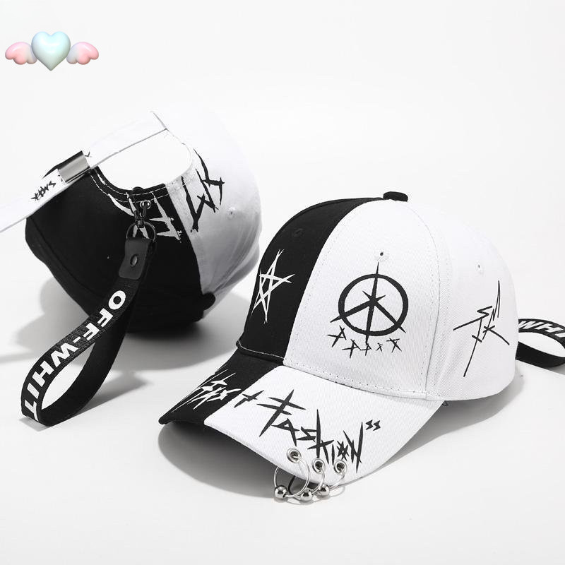 Unisex Graffiti เบสบอลหมวก Hiphop สีดําสีขาวหมวกแฟชั่นสําหรับผู้ชายผู้หญิง HGF MM
